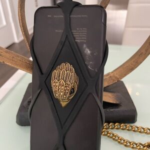 Kurt Geiger Black and Gold Phone Case with Chain